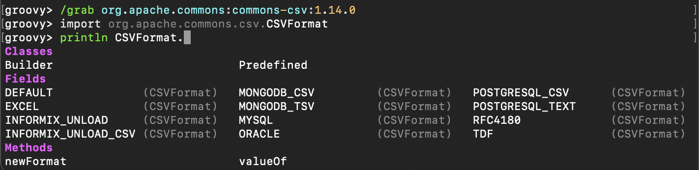 New Groovysh Repl code completion